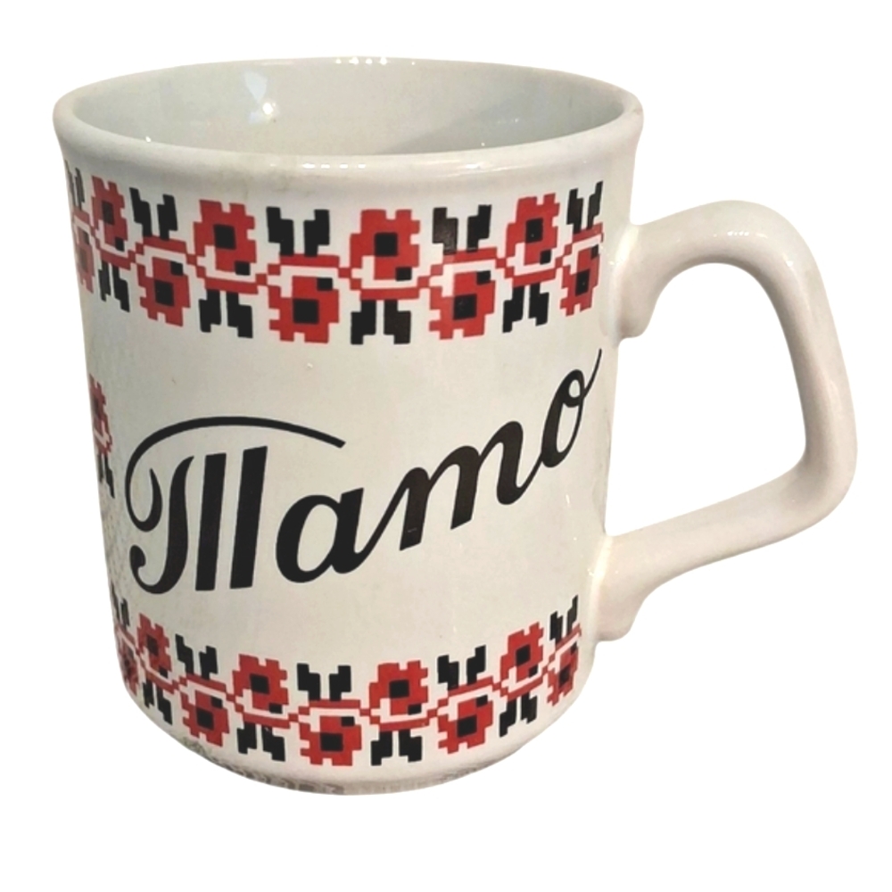 Ukrainian "Mother" Ceramic Mug In Red/ White 6966